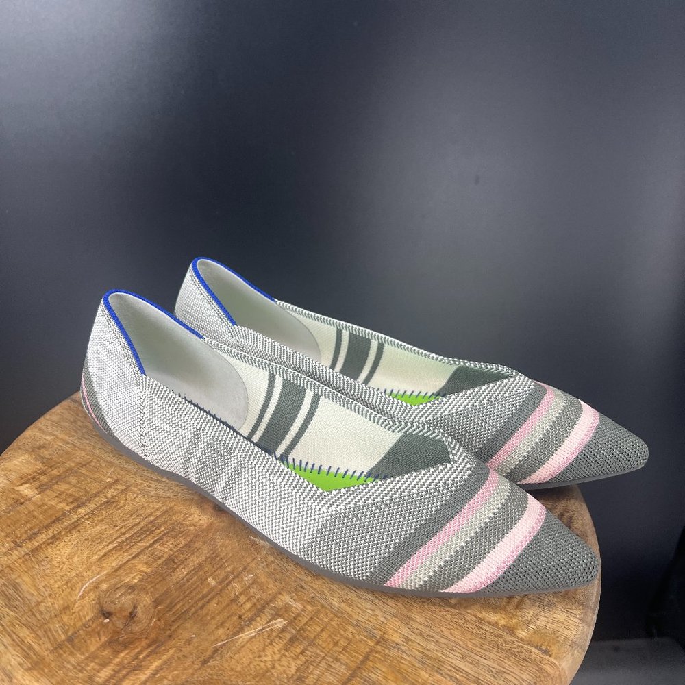 Rothy’s grey inverse stripe ‘the point’ flats size 10.5